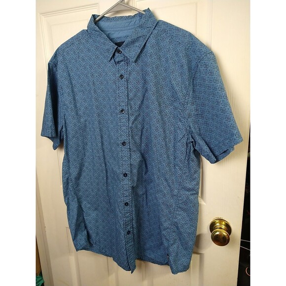 Prana Men's XL Blue Diamond S/S Collared Button Shirt Preppy Business Casual - Picture 2 of 8
